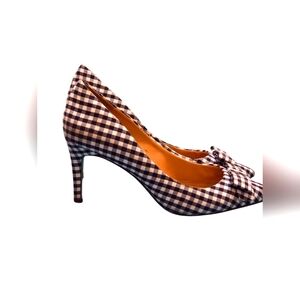 J.Crew Black  And White  Plaid Bow Pump, Pointed Toe Heels.  Size 9.5